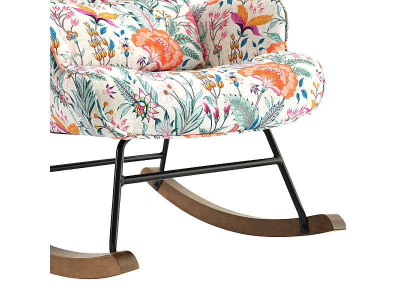 Fauteuil à bascule luxueux en velours avec structure en métal et pieds en bois pour une chambre confortable