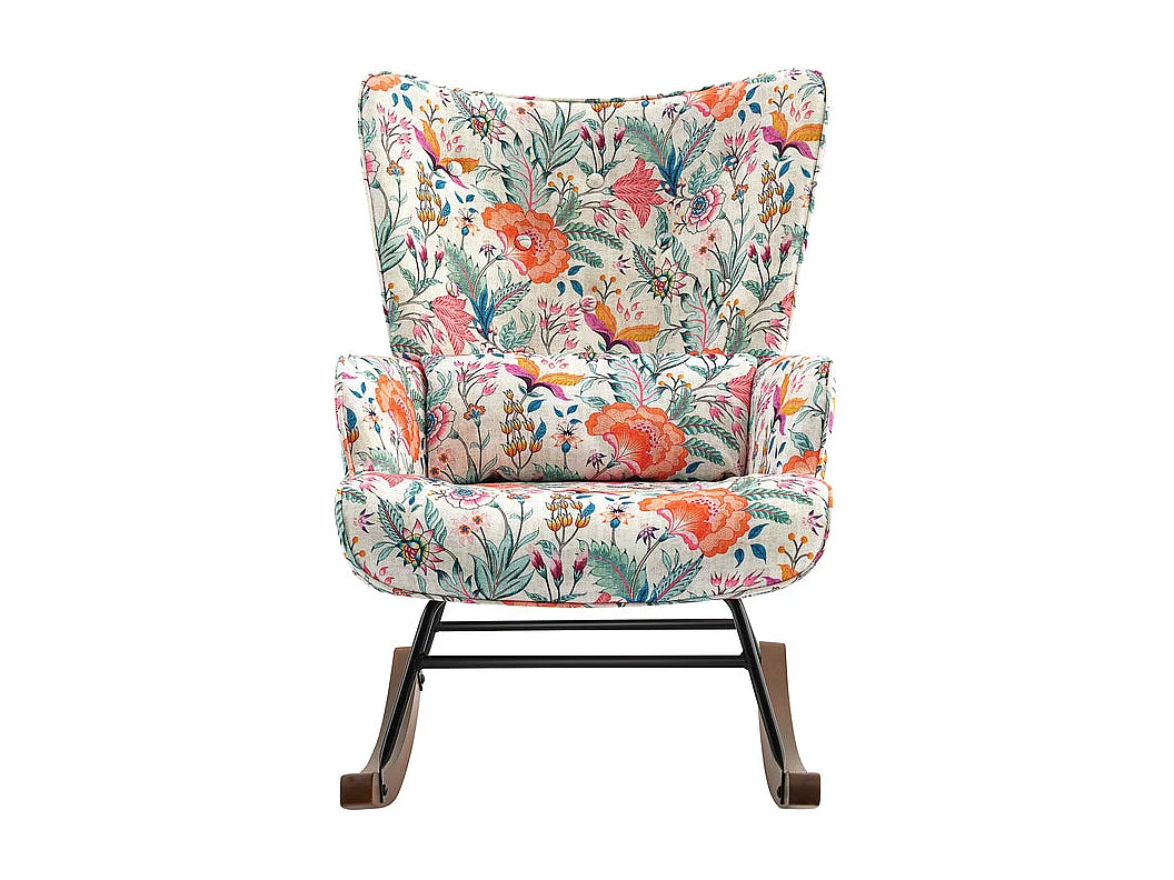 Fauteuil à bascule luxueux en velours avec structure en métal et pieds en bois pour une chambre confortable