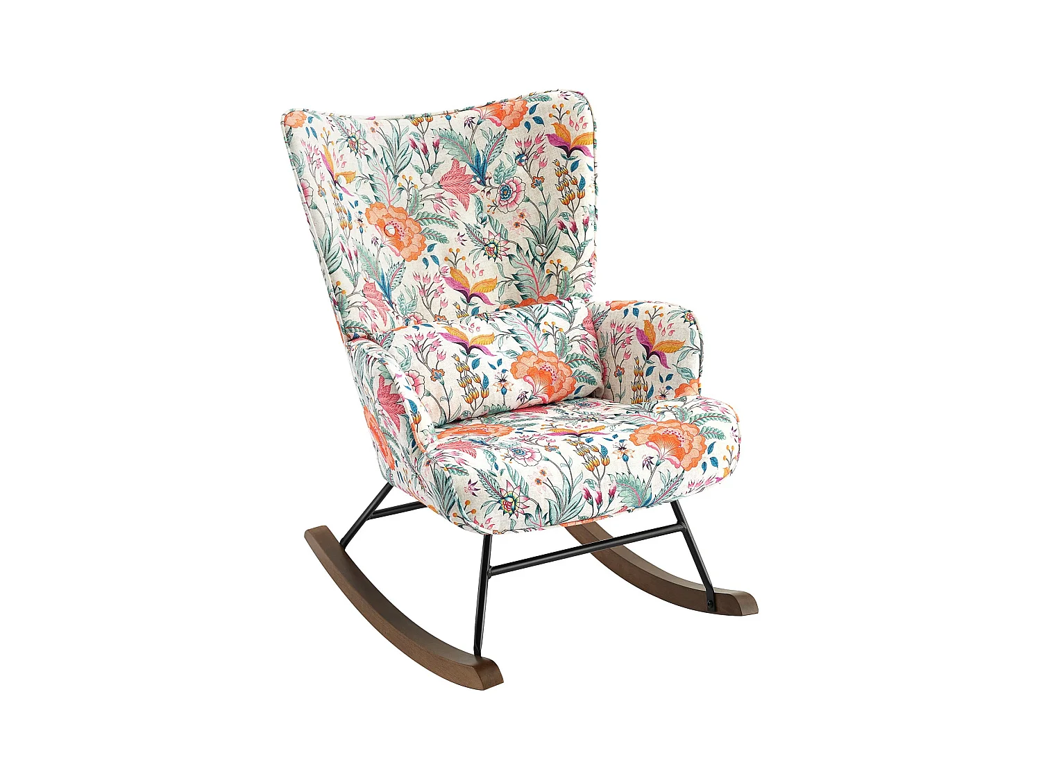 Fauteuil à bascule luxueux en velours avec structure en métal et pieds en bois pour une chambre confortable