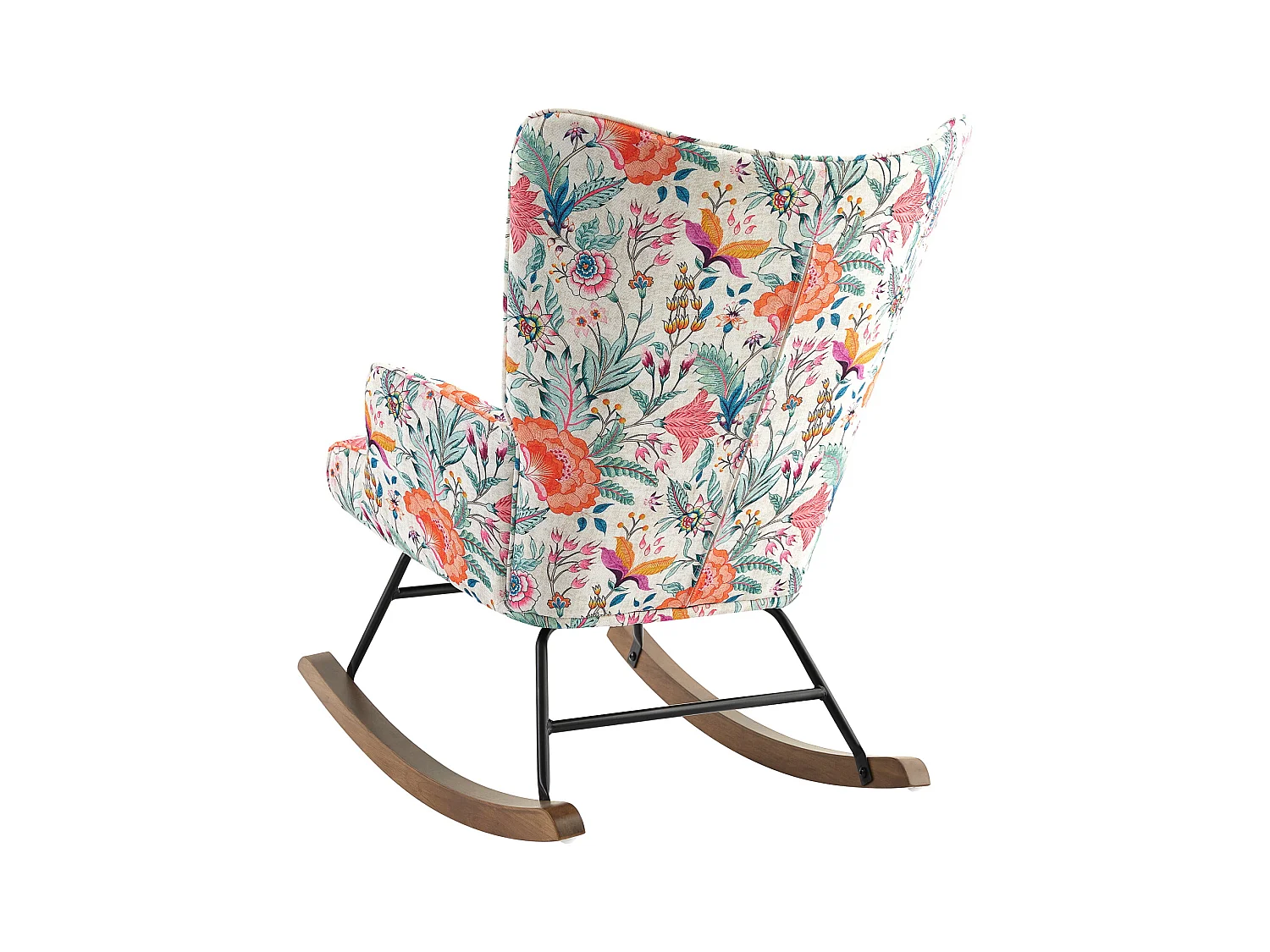 Schommelstoel in luxe fluweel met metalen frame en houten poten voor een comfortabele slaapkamer
