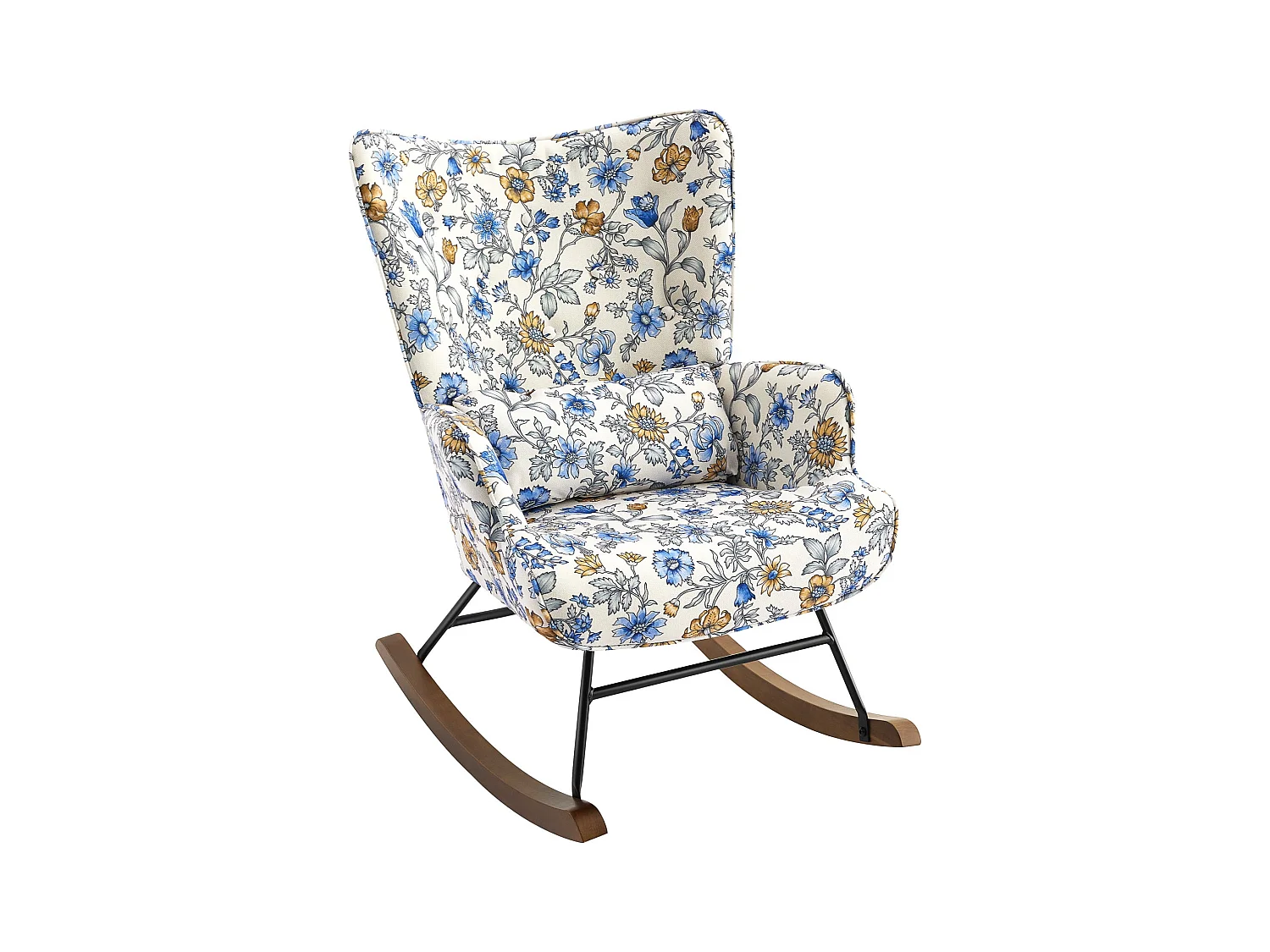 Fauteuil à bascule en velours avec construction métallique et en bois pour une expérience de chambre confortable