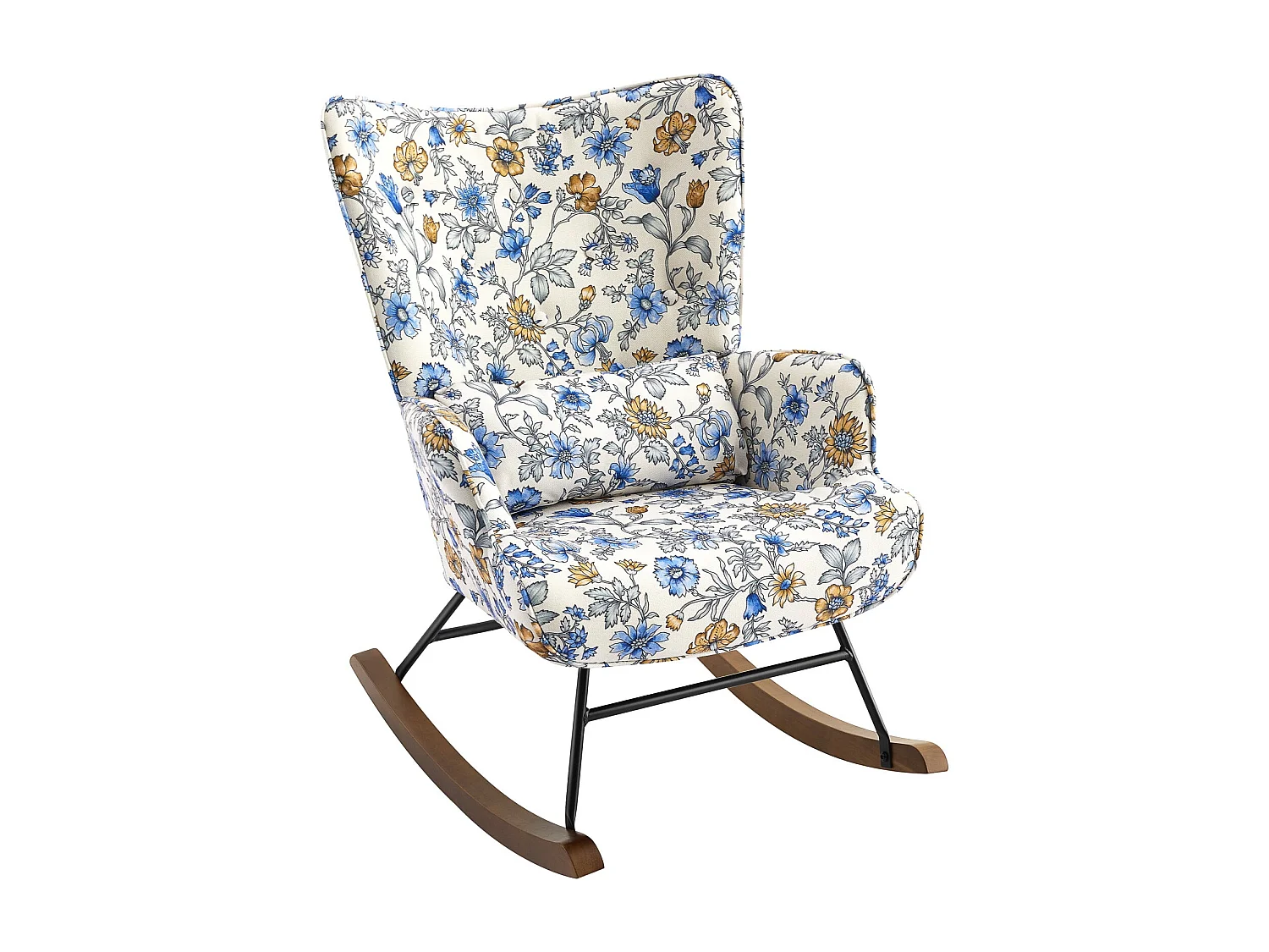 Fauteuil à bascule en velours avec construction métallique et en bois pour une expérience de chambre confortable