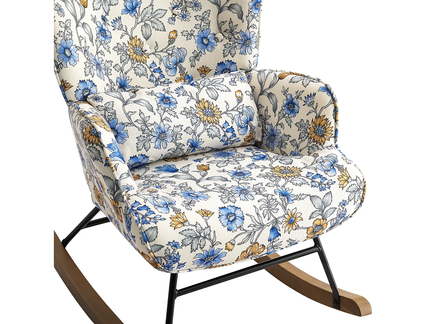 Fauteuil à bascule en velours avec construction métallique et en bois pour une expérience de chambre confortable