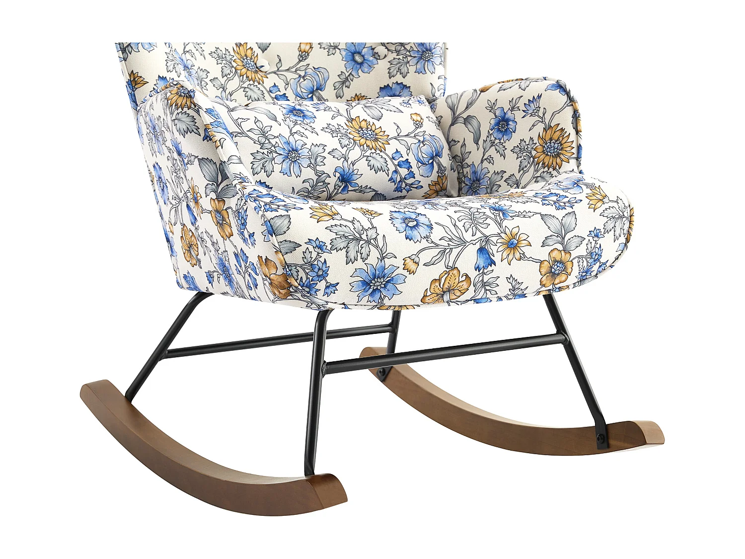 Fauteuil à bascule en velours avec construction métallique et en bois pour une expérience de chambre confortable