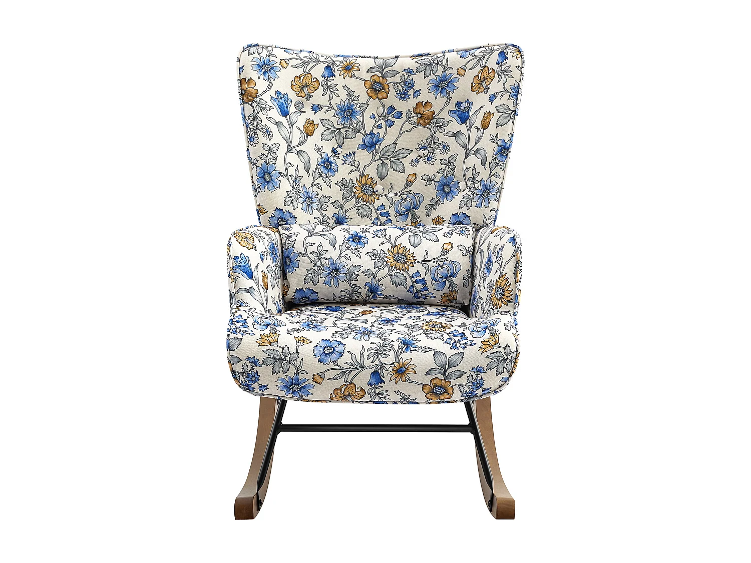 Fauteuil à bascule en velours avec construction métallique et en bois pour une expérience de chambre confortable