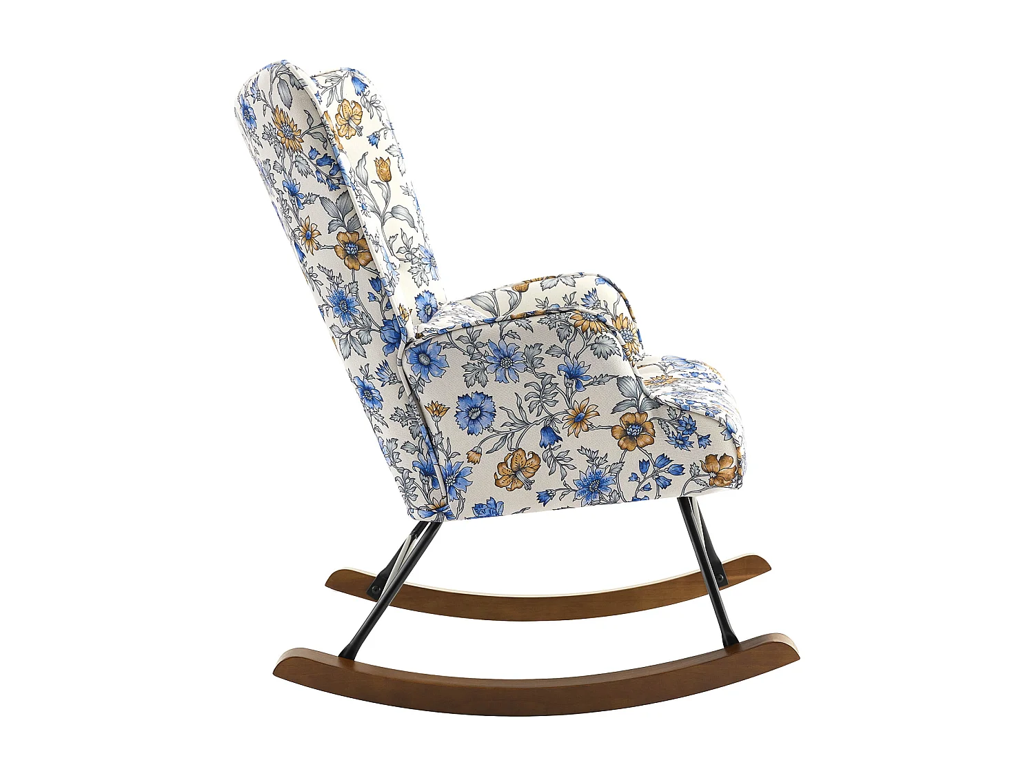 Fauteuil à bascule en velours avec construction métallique et en bois pour une expérience de chambre confortable