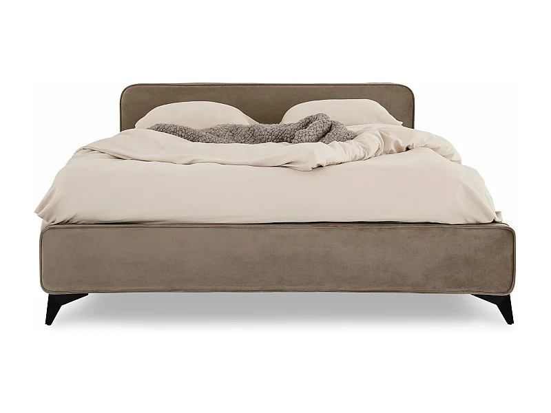 Lit double RAVELLO 140x190 cm, Revêtement en tissu, Lit style moderne pour 2 personnes, Cadre de lit avec sommier inclus, Grège