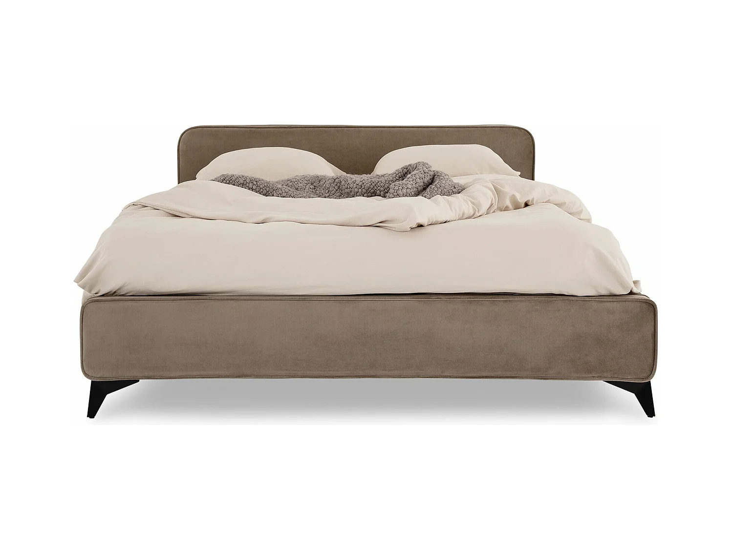 Lit double RAVELLO 140x190 cm, Revêtement en tissu, Lit style moderne pour 2 personnes, Cadre de lit avec sommier inclus, Grège