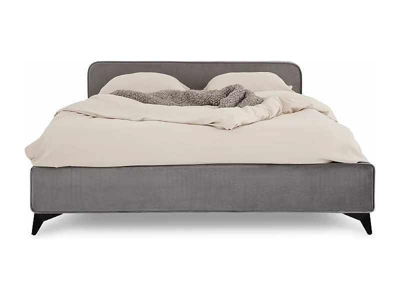 Lit double RAVELLO 140x190 cm, Revêtement en tissu, Lit style moderne pour 2 personnes, Cadre de lit avec sommier inclus, Gris