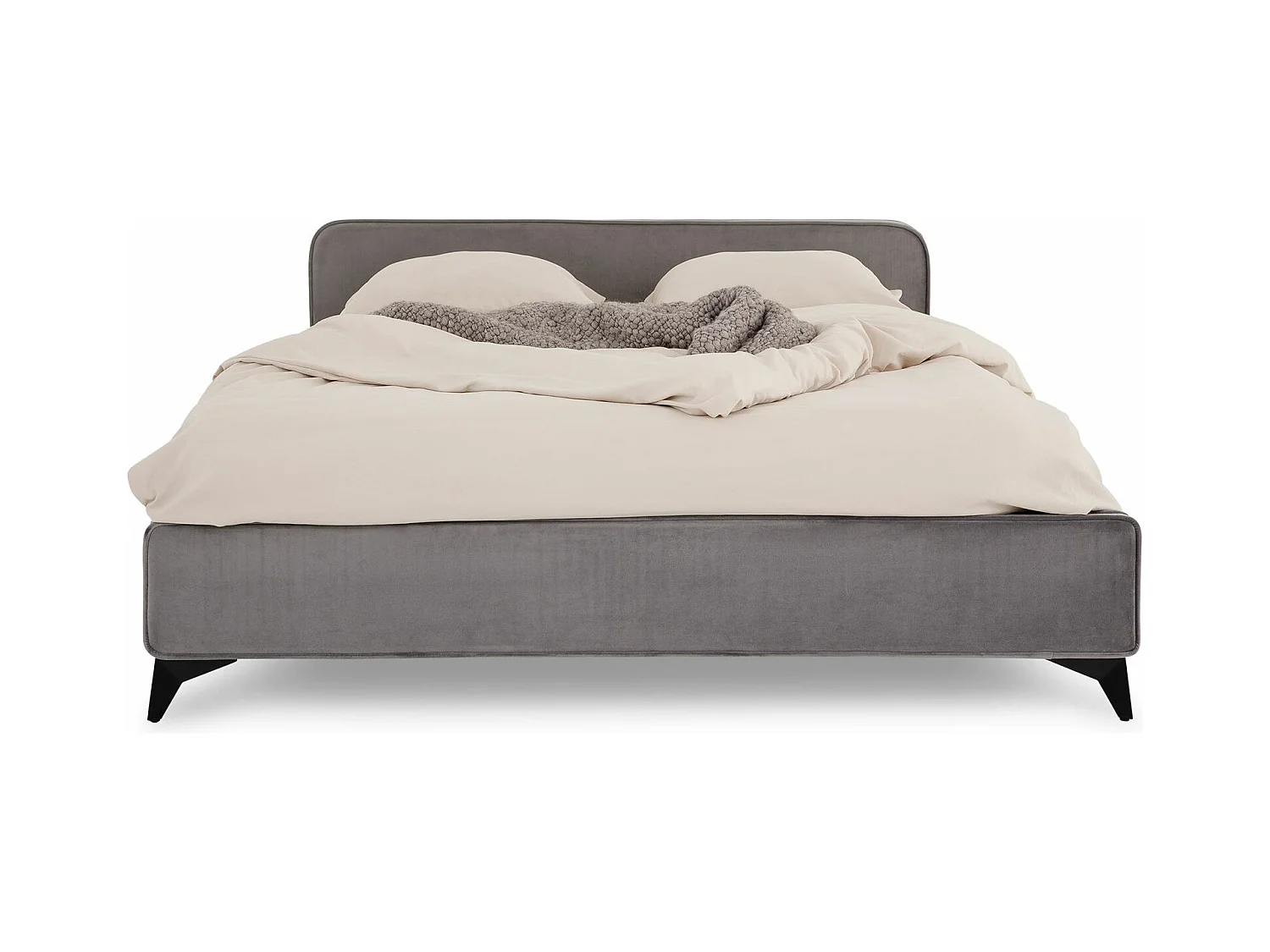 Lit double RAVELLO 140x190 cm, Revêtement en tissu, Lit style moderne pour 2 personnes, Cadre de lit avec sommier inclus, Gris