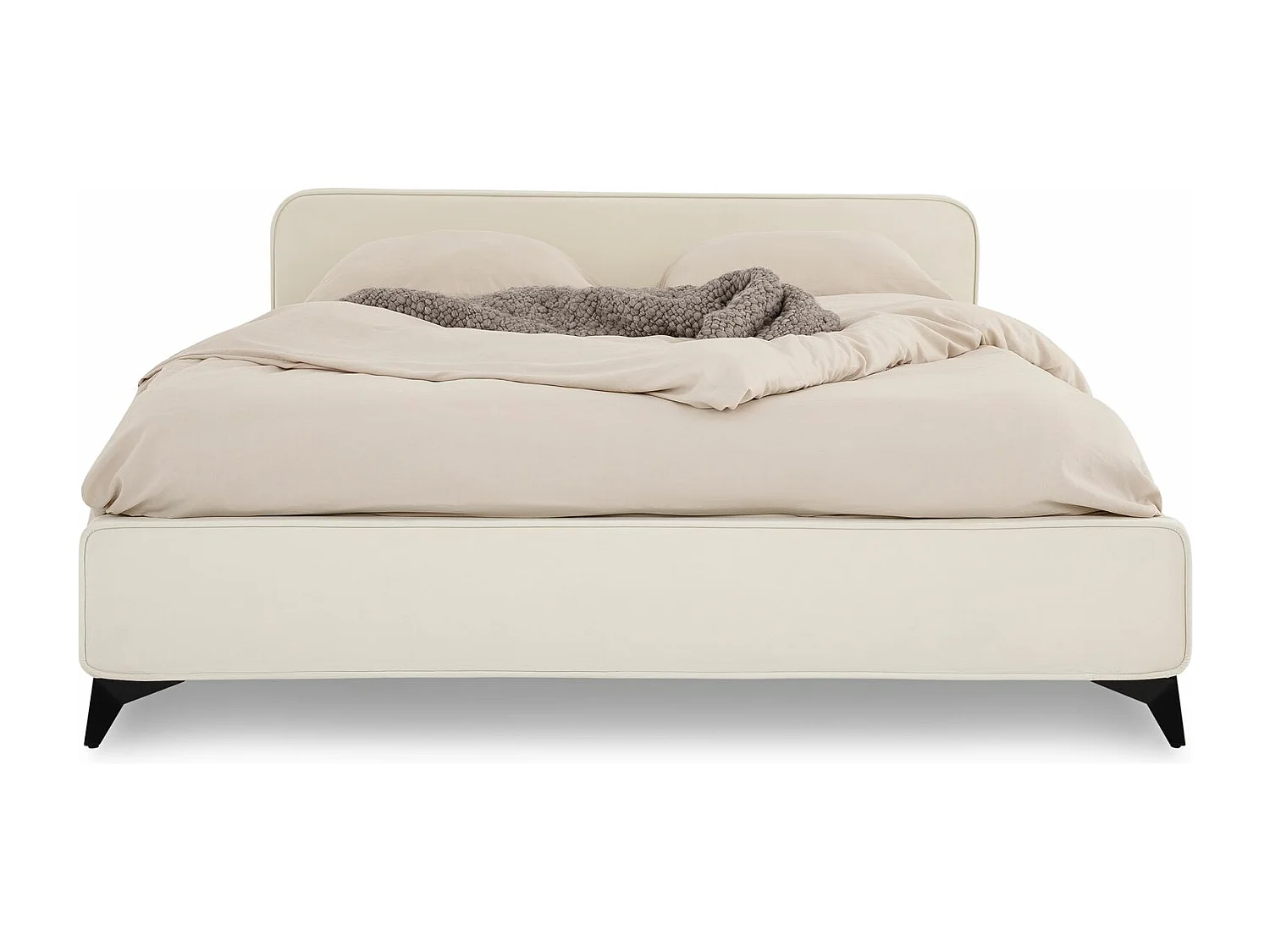 Lit double RAVELLO 140x190 cm, Revêtement en tissu, Lit style moderne pour 2 personnes, Cadre de lit avec sommier inclus, Blanc crèm