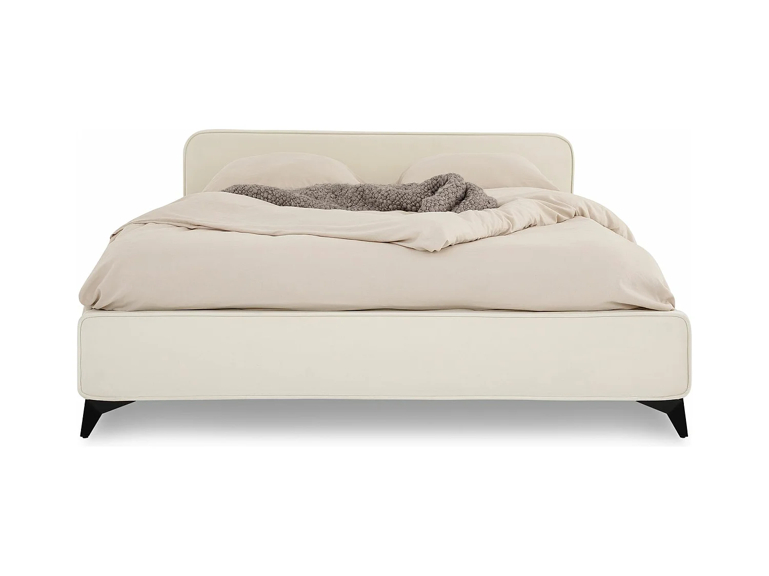 Lit double RAVELLO 140x190 cm, Revêtement en tissu, Lit style moderne pour 2 personnes, Cadre de lit avec sommier inclus, Blanc crèm