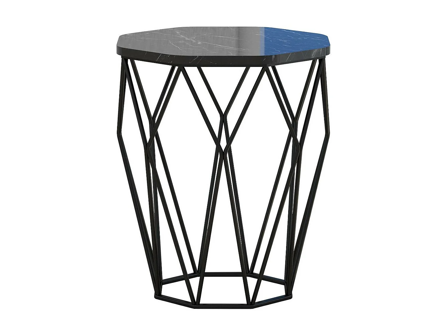 Table Heptagone Zachem Panneau Métal Noir et Bois Noir marbre