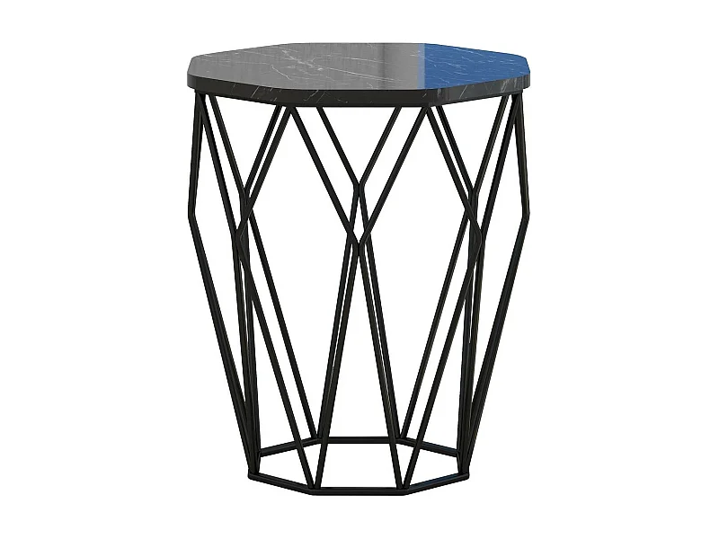 Table Heptagone Zachem Panneau Métal Noir et Bois Noir marbre