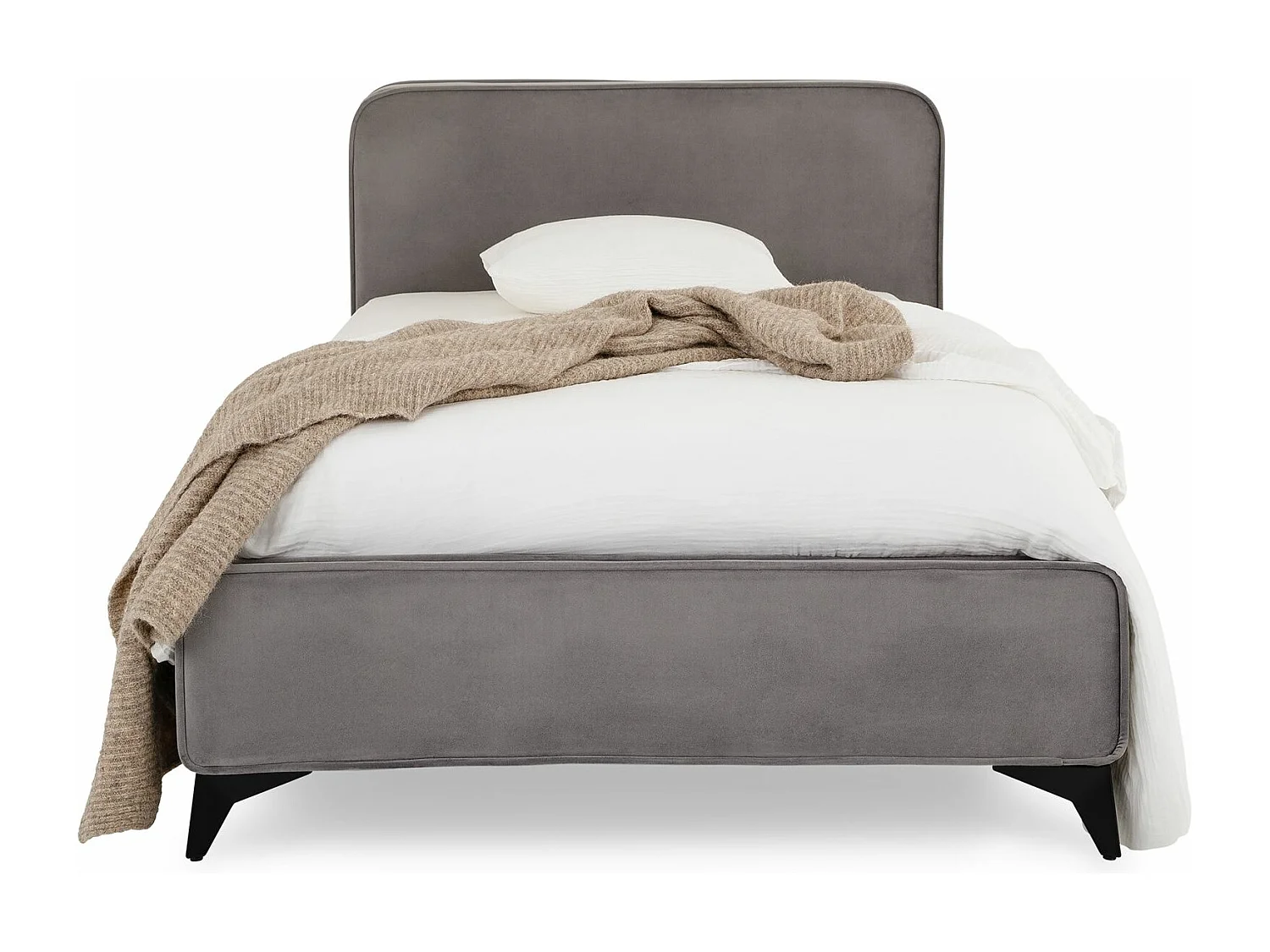 Lit simple RAVELLO 90x190 cm, Revêtement en tissu, Lit style moderne pour 1 personne, Cadre de lit en bois avec sommier inclus, Gris