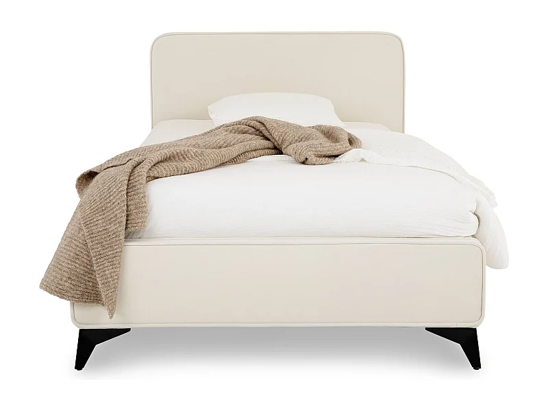 Lit simple RAVELLO 90x190 cm, Revêtement en tissu, Lit style moderne pour 1 personne, Cadre de lit avec sommier inclus, blanc crème