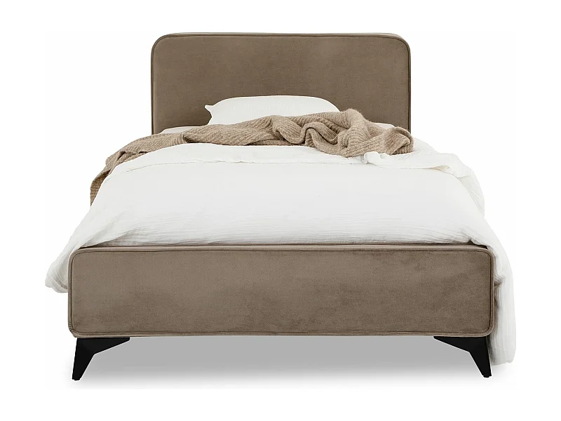 Lit simple RAVELLO 90x190 cm, Revêtement en tissu, Lit style moderne pour 1 personne, Cadre de lit avec sommier inclus, Grège