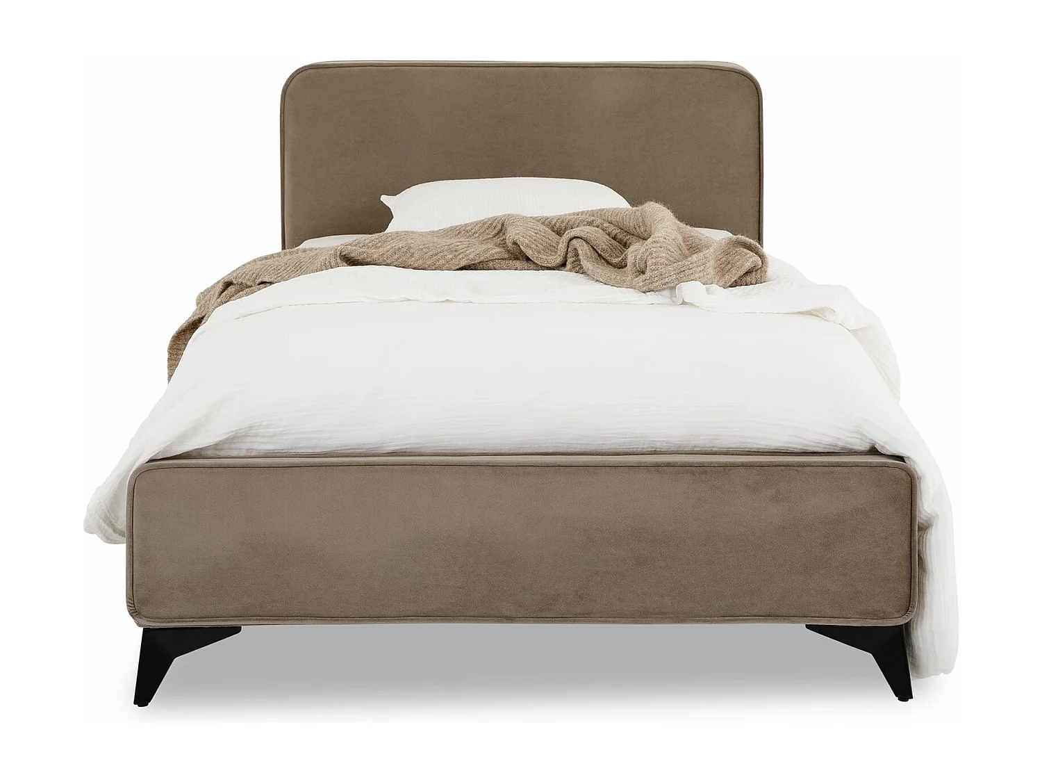 Lit simple RAVELLO 90x190 cm, Revêtement en tissu, Lit style moderne pour 1 personne, Cadre de lit avec sommier inclus, Grège