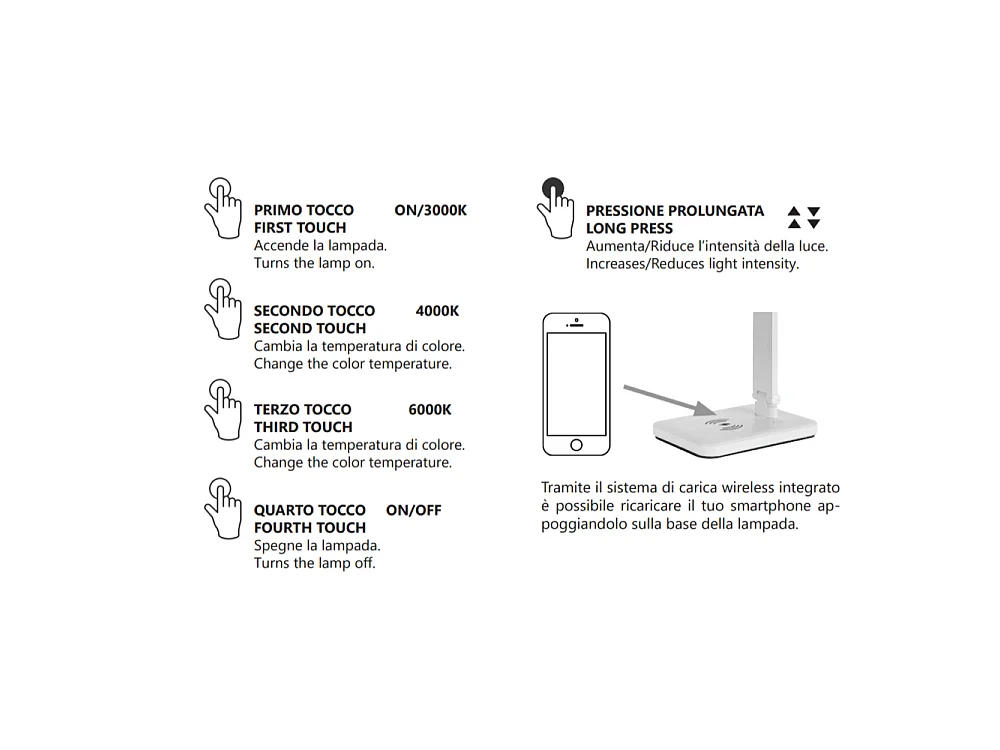 VERA - Lámpara de mesa LED CCT con carga inalámbrica sin cables