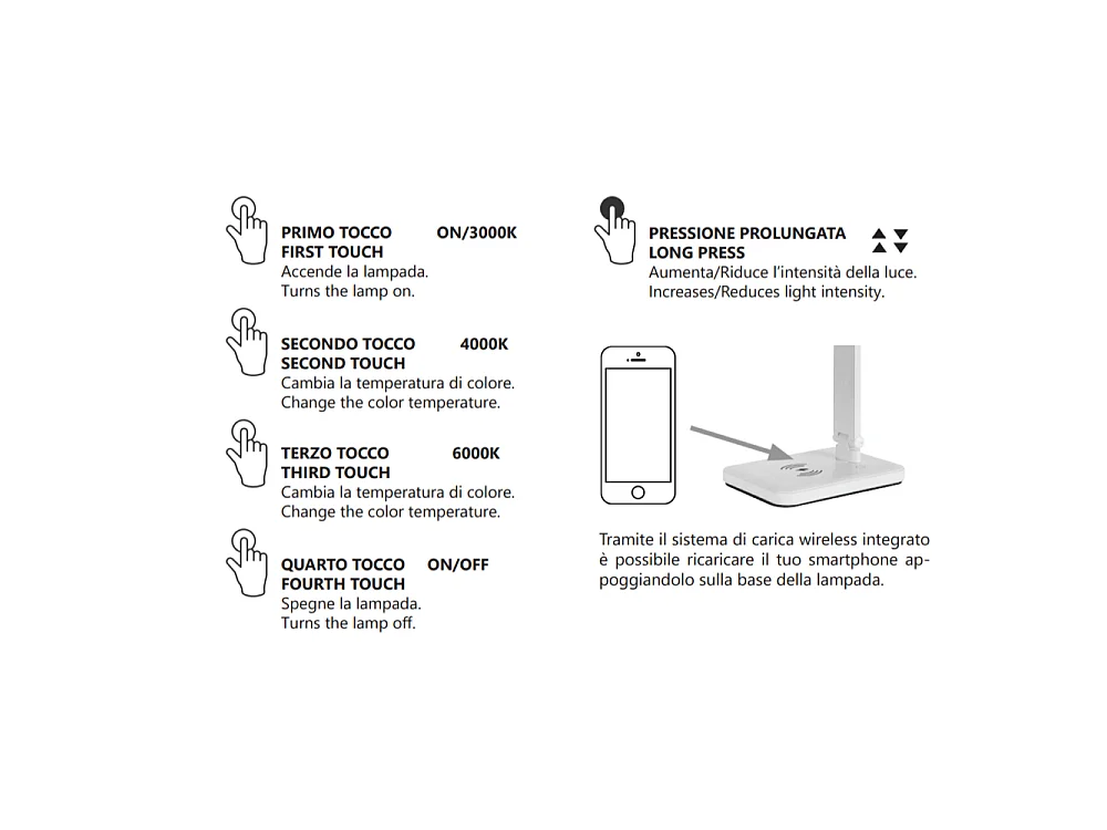 VERA - Lampada da tavolo a led CCT con ricarica wireless senza cavi