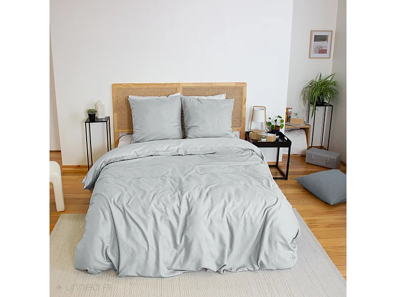 Parure de lit 3 pièces 260x240 cm SENSATION FLANELLE Cendre
