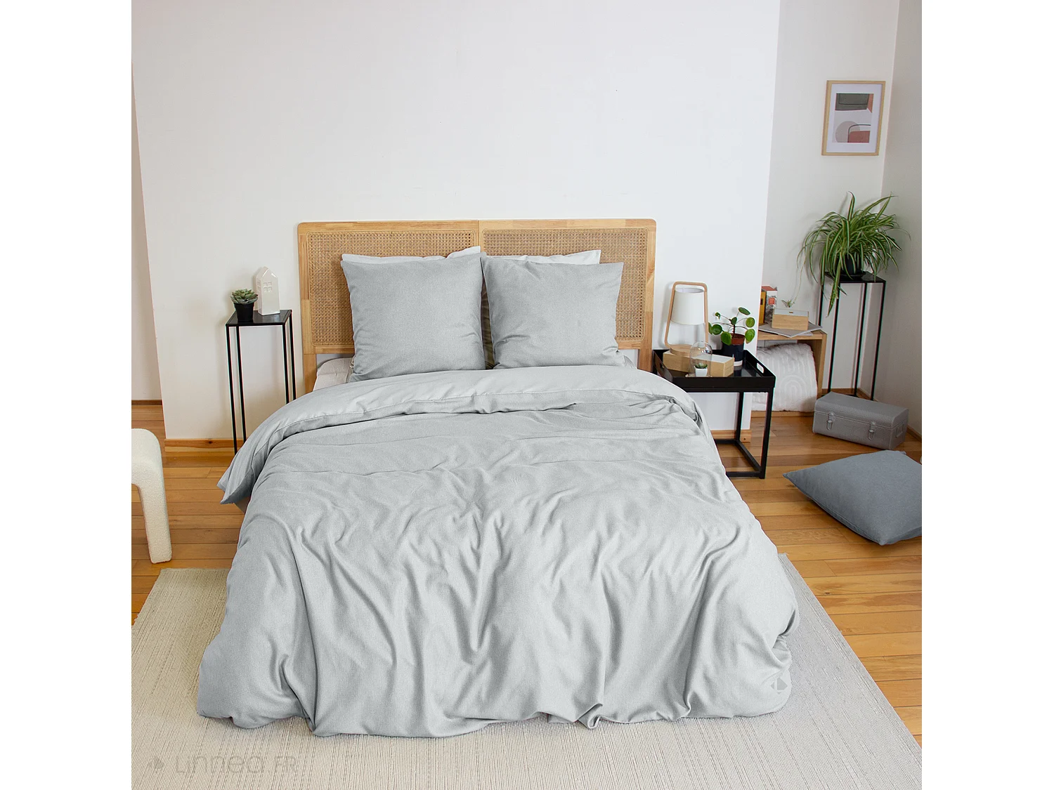 Parure de lit 3 pièces 260x240 cm SENSATION FLANELLE Cendre