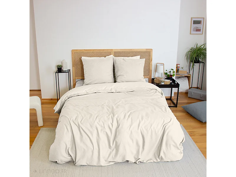 Parure de lit 3 pièces 240x220 cm microfibre SENSATION FLANELLE beige