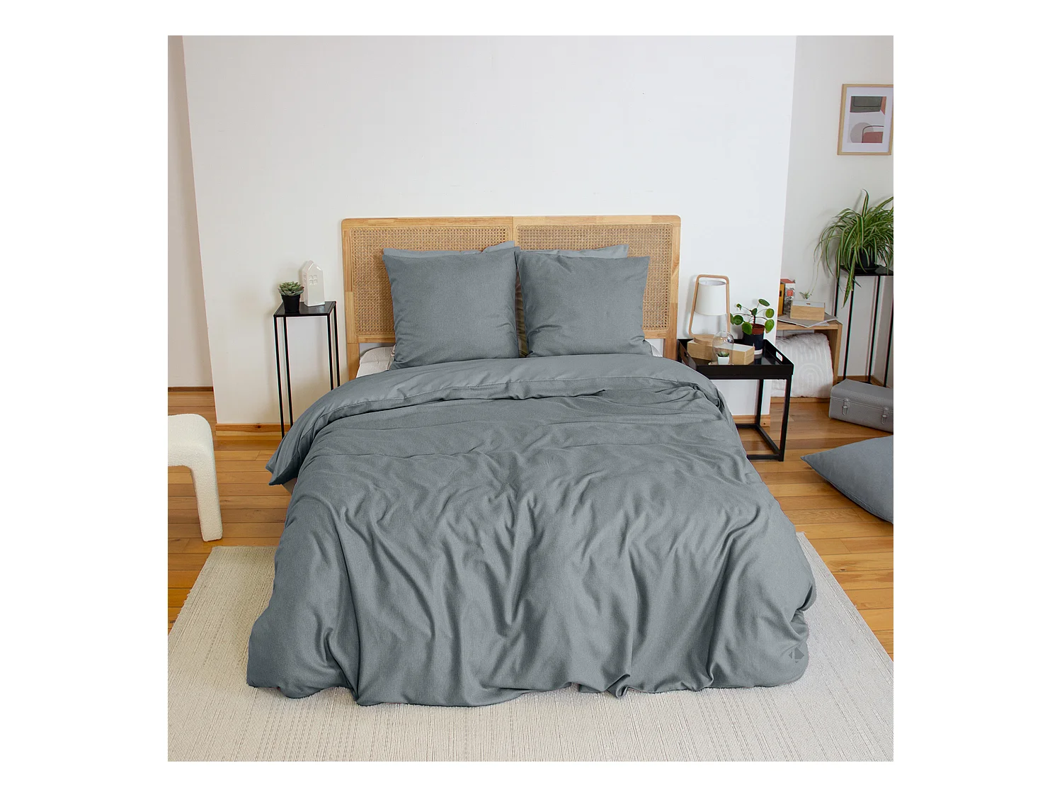 Parure de lit 3 pièces 260x240 cm SENSATION FLANELLE Ardoise