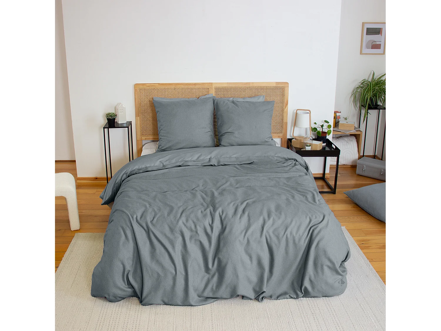 Parure de lit 3 pièces 260x240 cm SENSATION FLANELLE Ardoise
