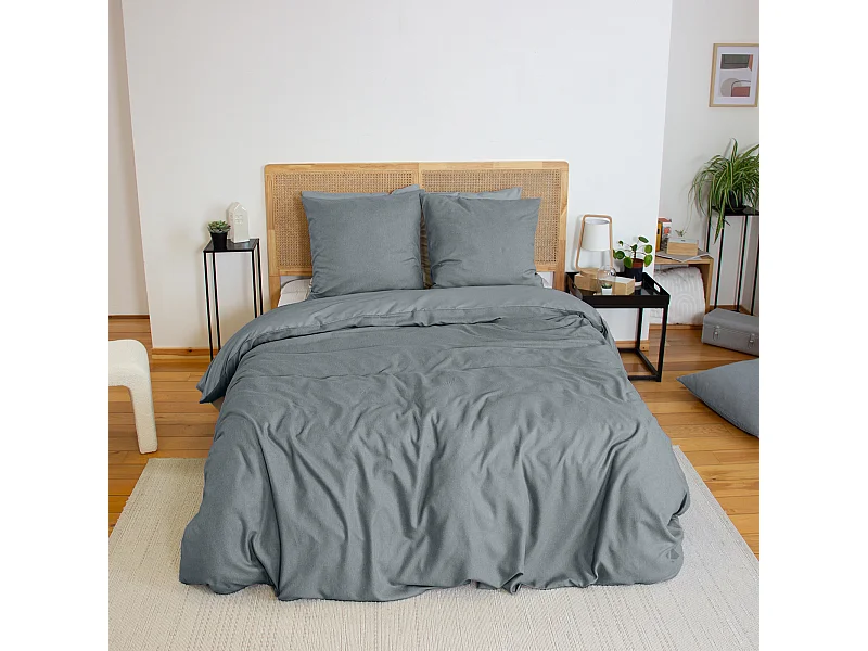 Parure de lit 3 pièces 240x220 cm SENSATION FLANELLE Ardoise