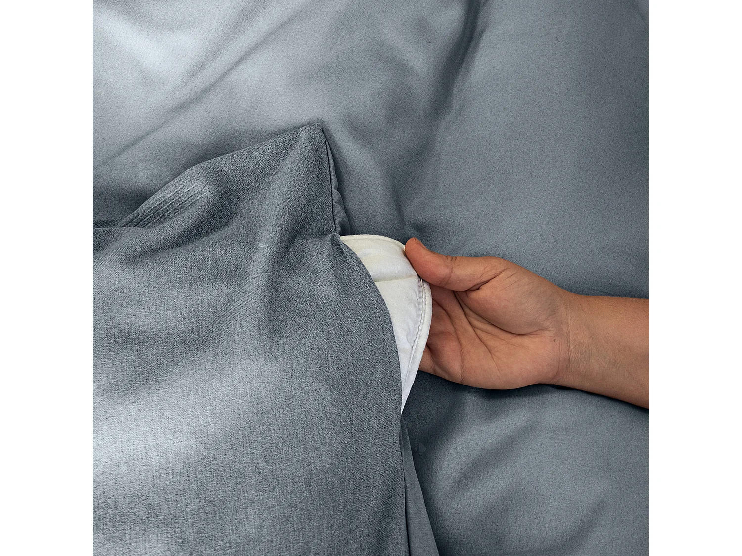 Parure de lit 3 pièces 240x220 cm SENSATION FLANELLE Ardoise