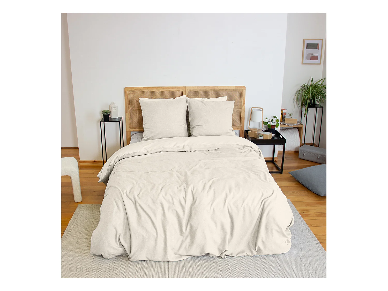 Parure de lit 3 pièces 260x240 cm microfibre SENSATION FLANELLE beige