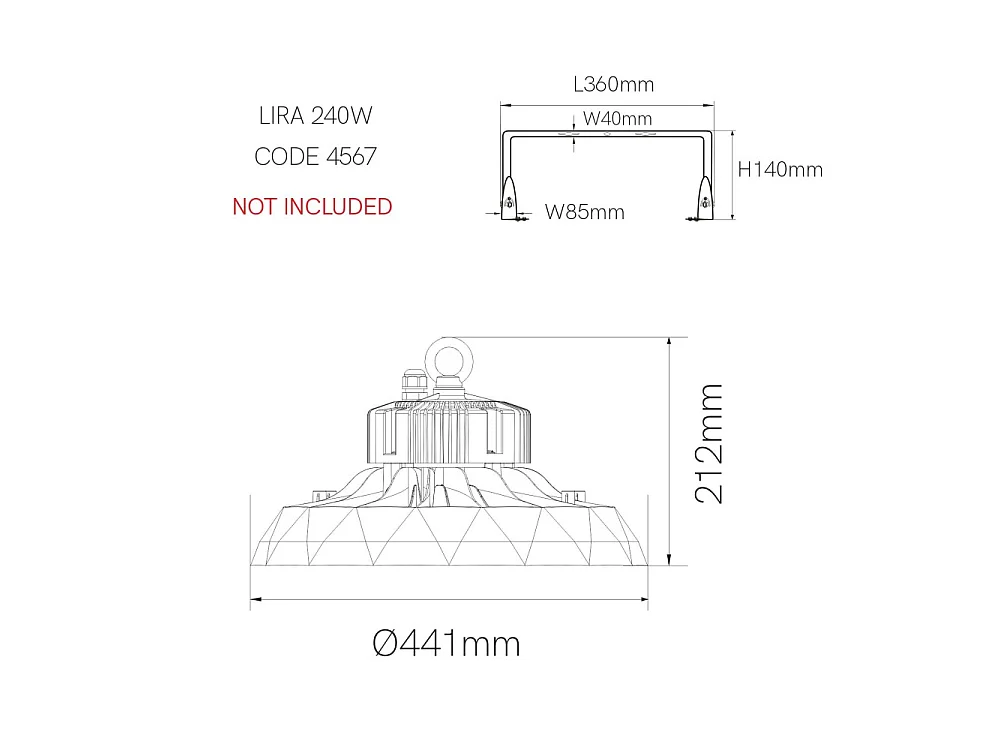 Lâmpada LED industrial UFO LENS DALI 200W 100-260V 4000K