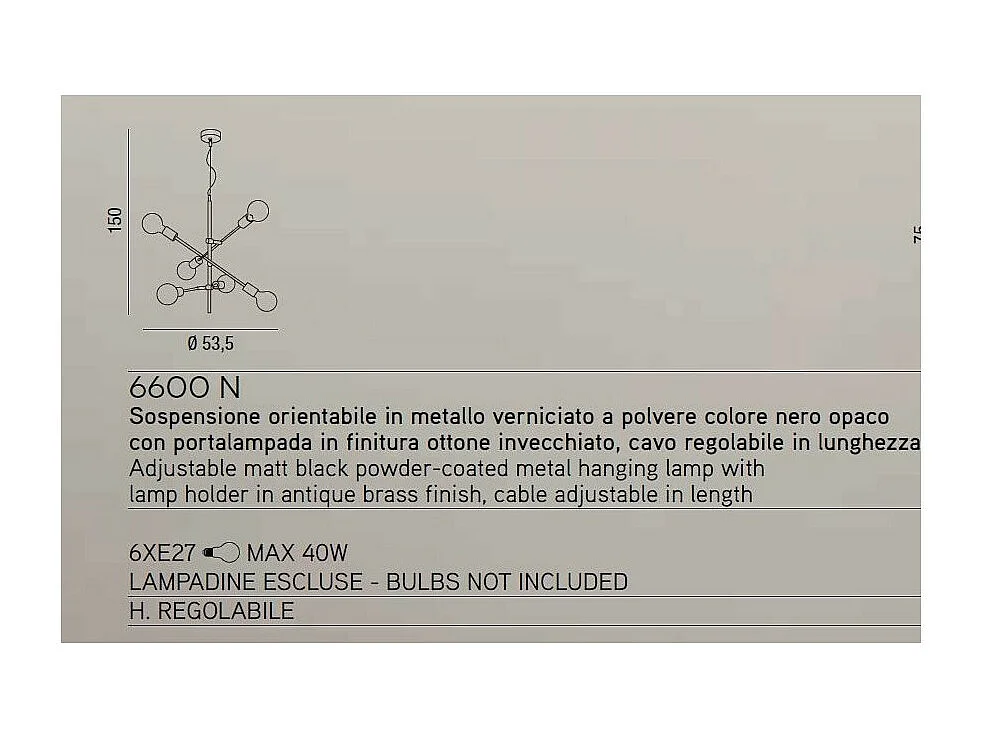 Lámpara colgante de estilo industrial Vector en metal negro mate 6xE27