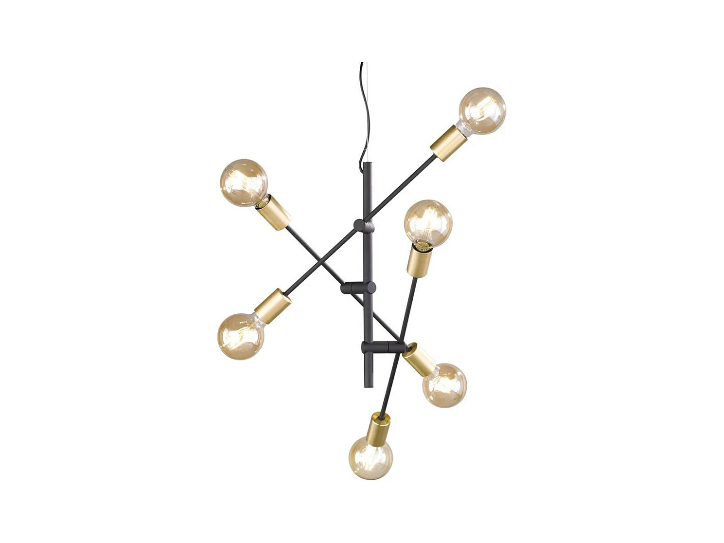 Vector industriële stijl hangende kroonluchter in mat zwart metaal 6xE27