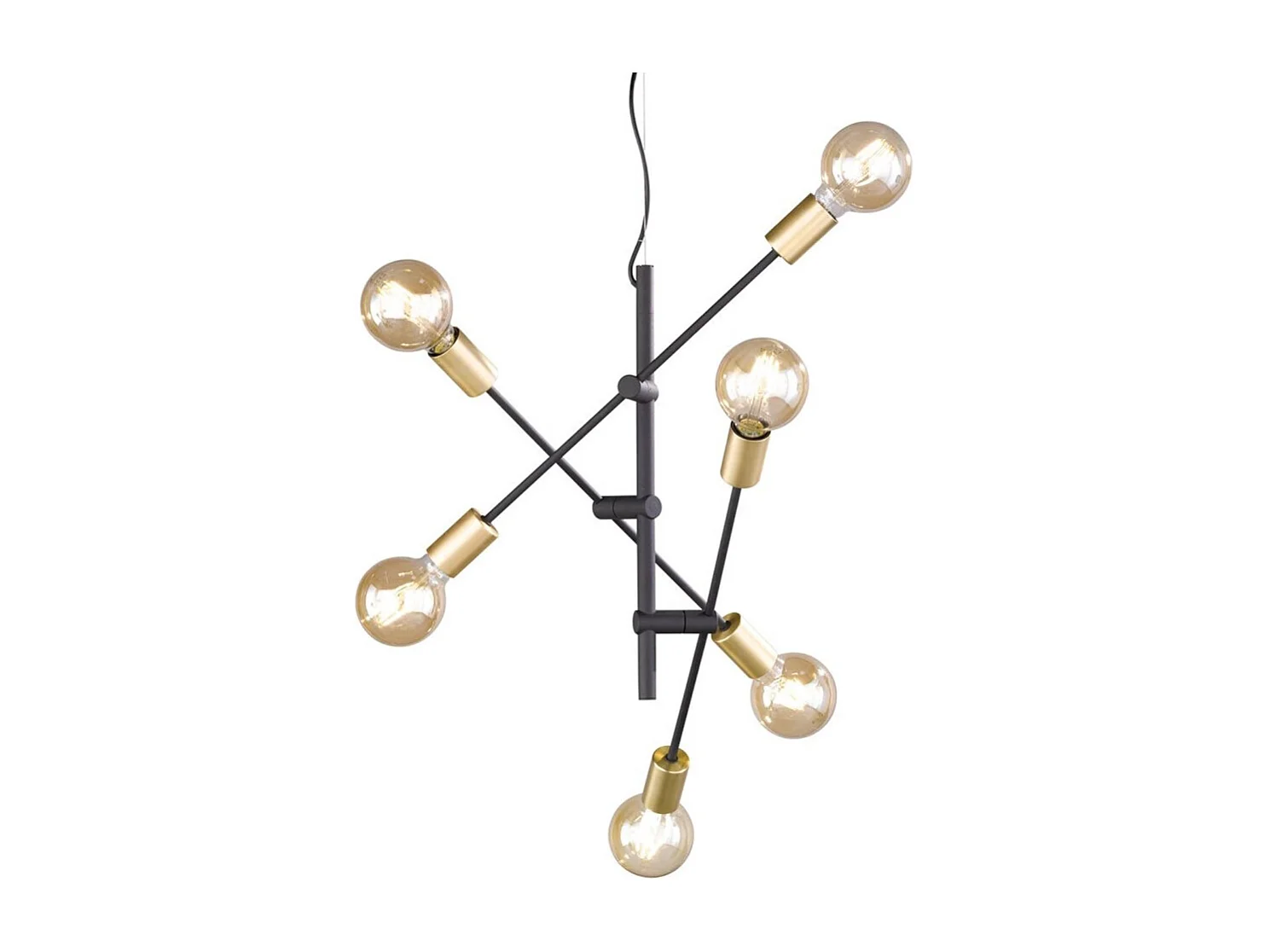 Hängender Kronleuchter im Vector-Industriestil aus mattschwarzem Metall 6xE27