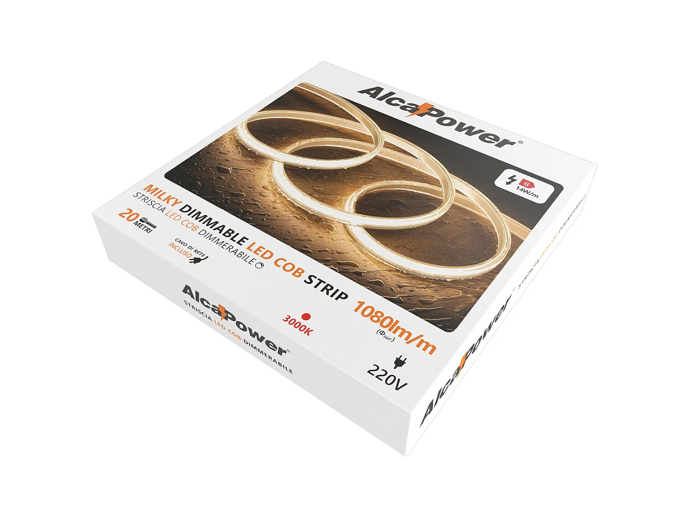 Bande LED COB Milky 20m IP65 monochrome 14W/MT 220V 6000K