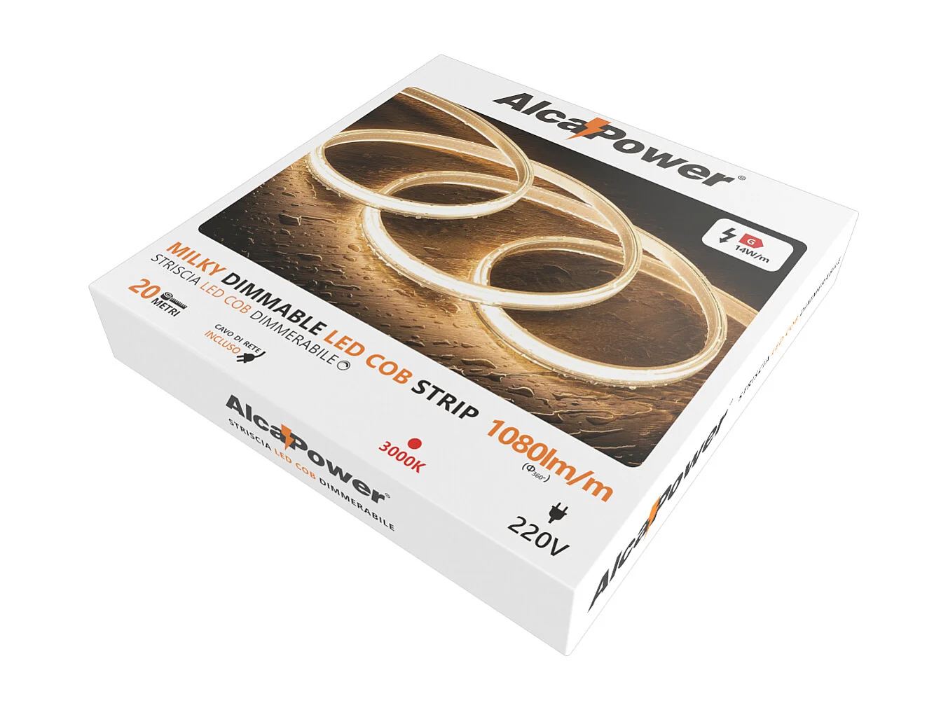 Fita LED Leitosa COB 20m IP65 cor única 14W/MT 220V - 6000K