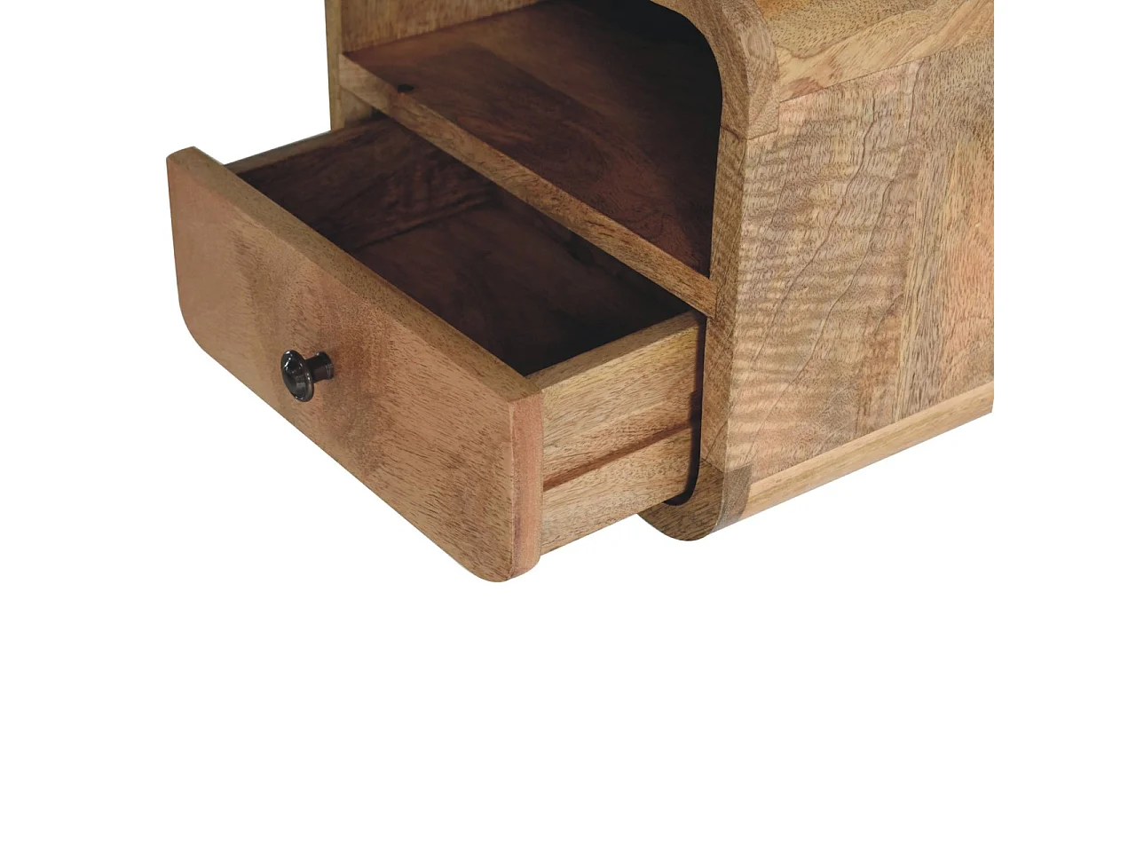 Mesita de noche curva extra pequeña para montaje en pared, de estilo roble, de Artisan Furniture.