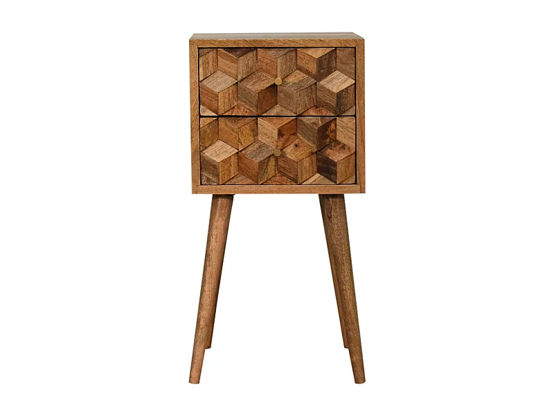 Table de chevet Mini Cube Carved 2 Tiroirs