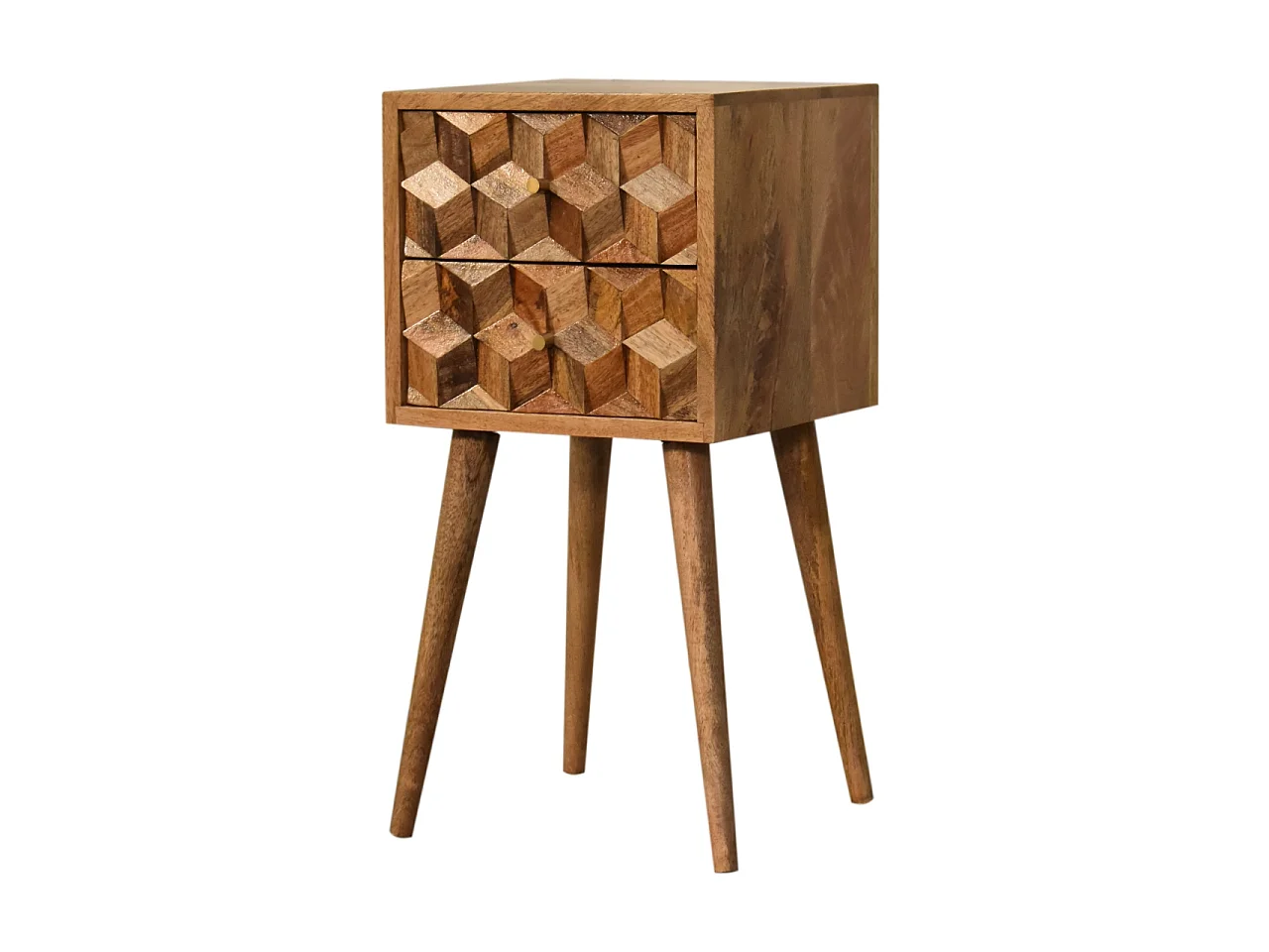 Table de chevet Mini Cube Carved 2 Tiroirs