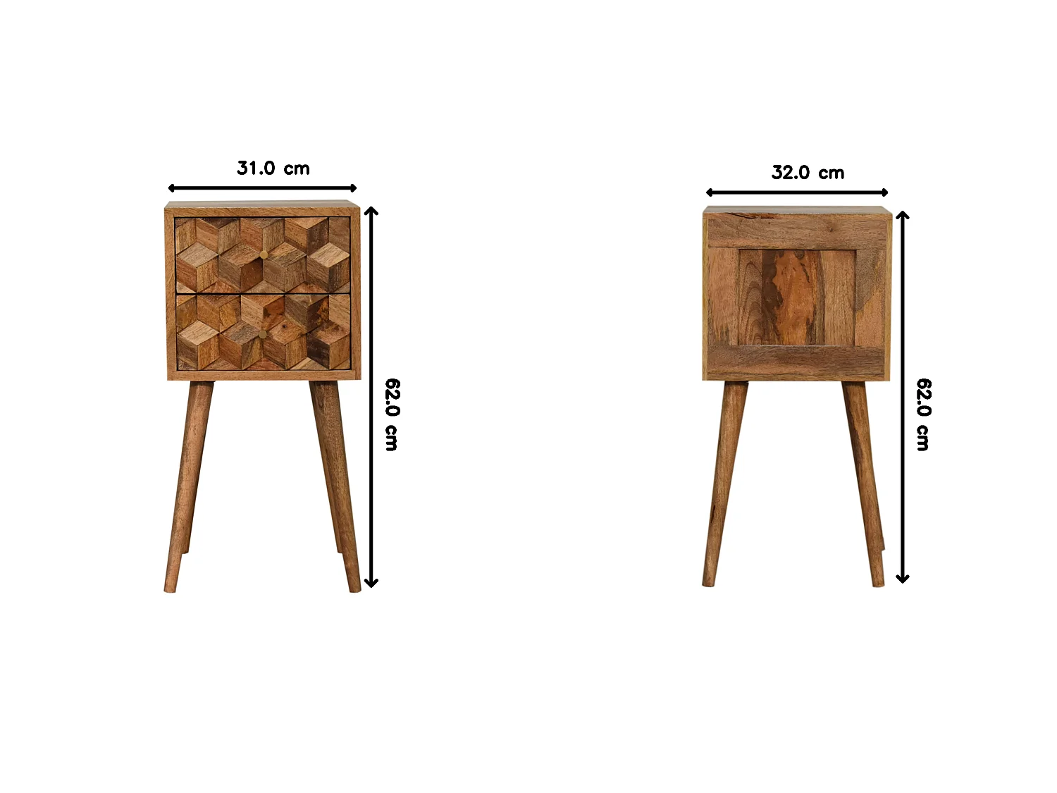 Table de chevet Mini Cube Carved 2 Tiroirs