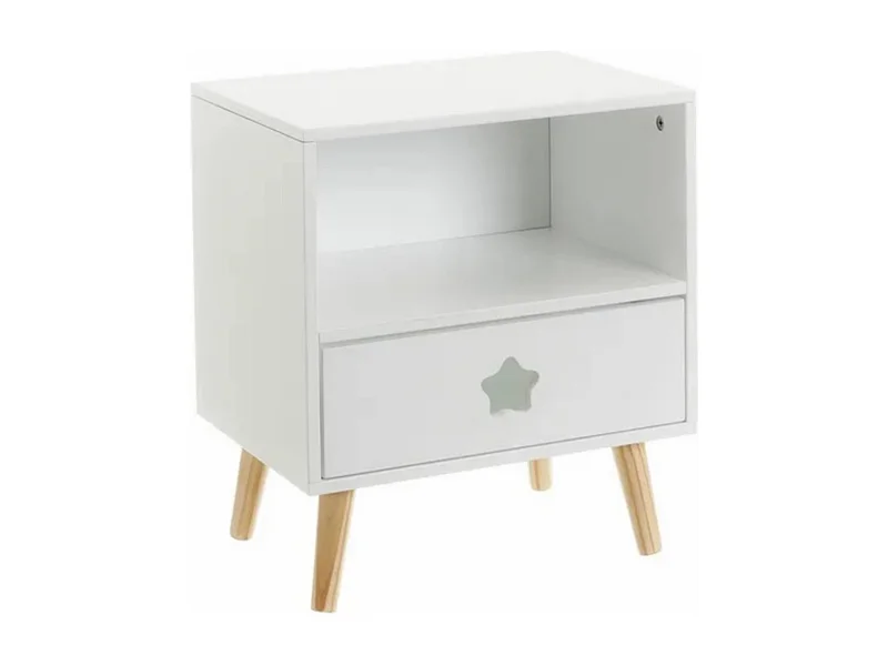 Table de chevet table de nuit pour enfant coloris blanc-naturel - Longueur 40 x Profondeur 30 x Hauteur 50 c