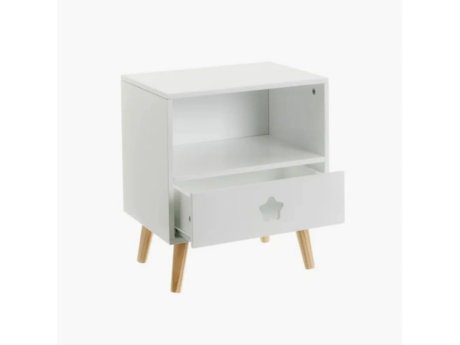 Table de chevet table de nuit pour enfant coloris blanc-naturel - Longueur 40 x Profondeur 30 x Hauteur 50 c