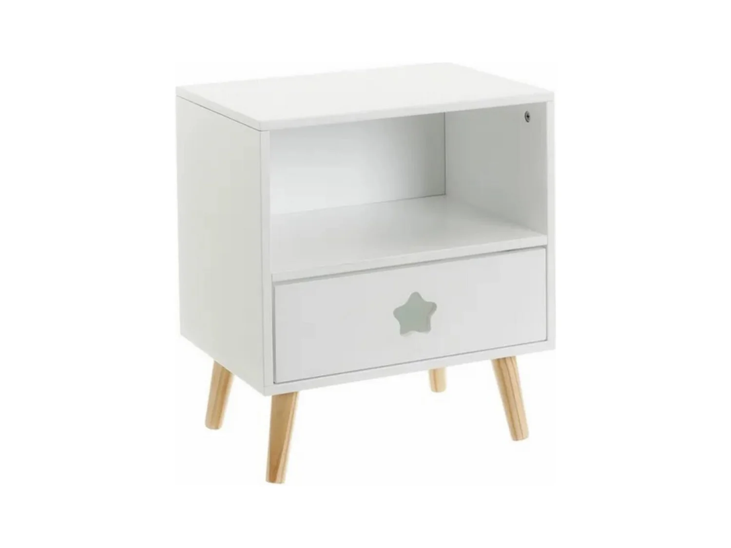 Table de chevet table de nuit pour enfant coloris blanc-naturel - Longueur 40 x Profondeur 30 x Hauteur 50 c