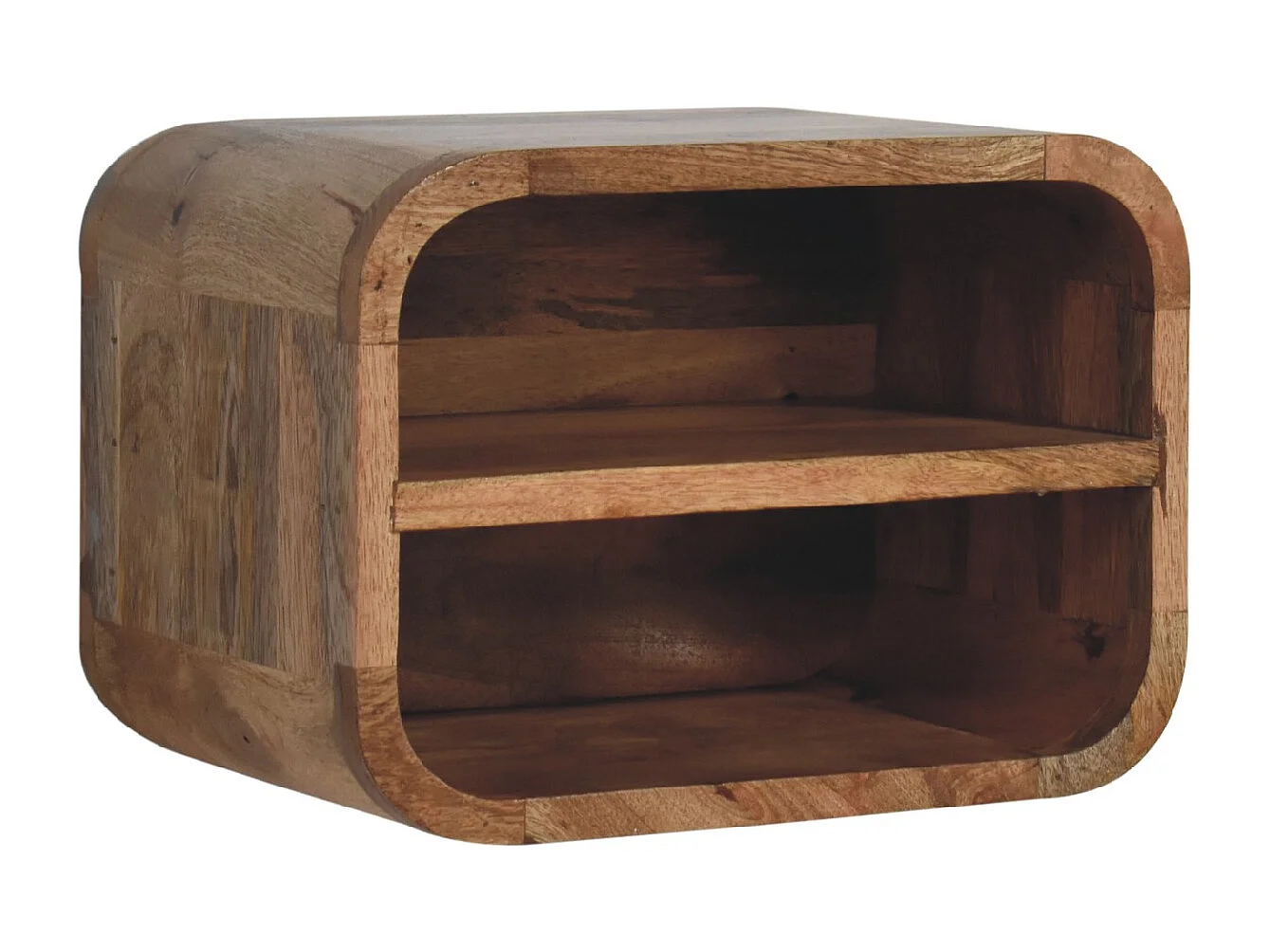 Table de chevet flottante Oak-ish à courbe ouverte Artisan Furniture, 2 étagères ouvertes, marron