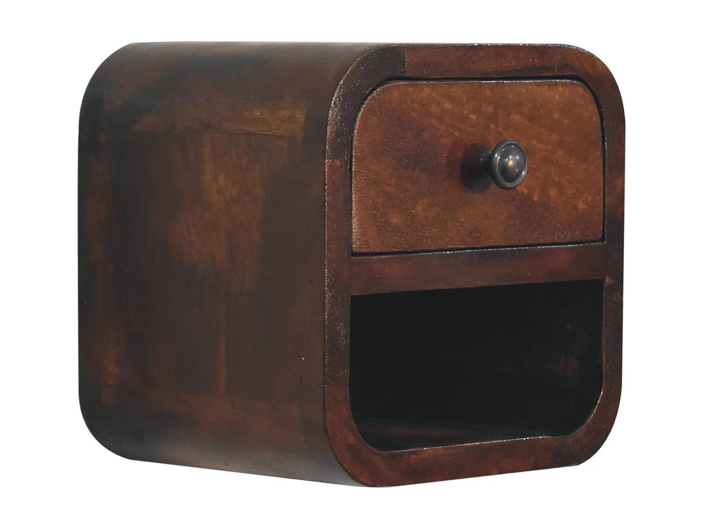 Dodatkowa mini szafka nocna Chestnut z zakrzywionym blatem i otwartą przegródką