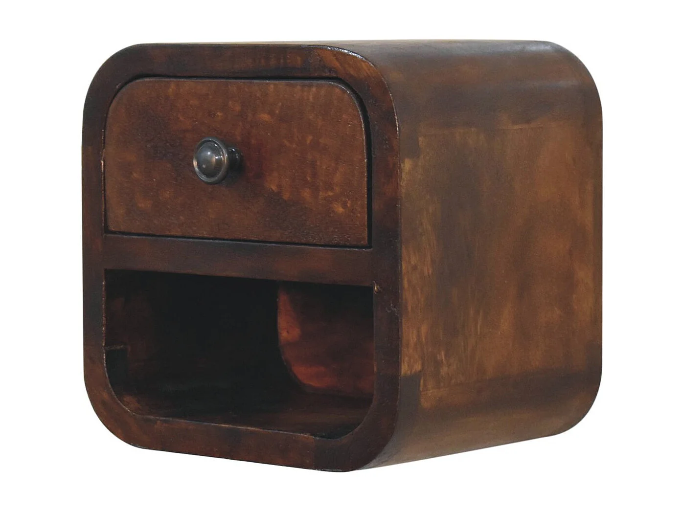 Dodatkowa mini szafka nocna Chestnut z zakrzywionym blatem i otwartą przegródką