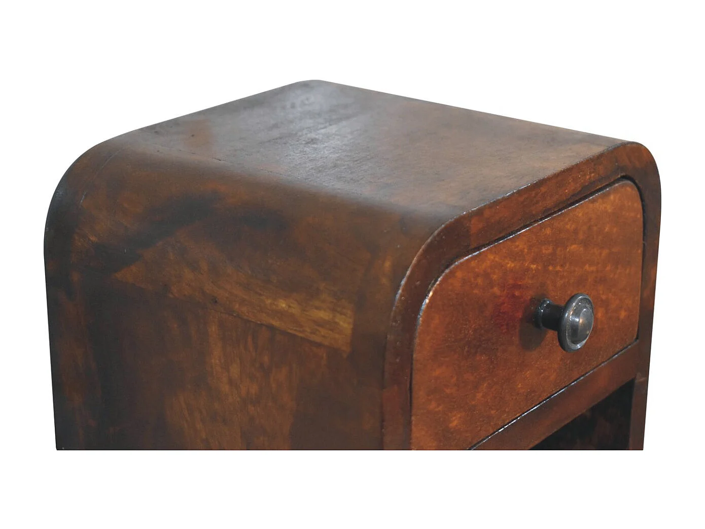 Dodatkowa mini szafka nocna Chestnut z zakrzywionym blatem i otwartą przegródką