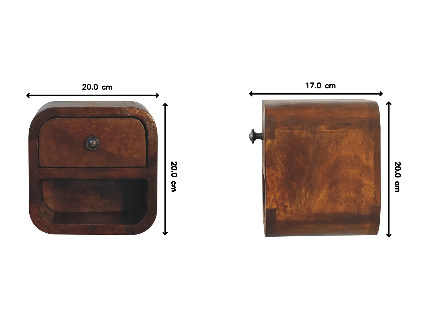 Dodatkowa mini szafka nocna Chestnut z zakrzywionym blatem i otwartą przegródką